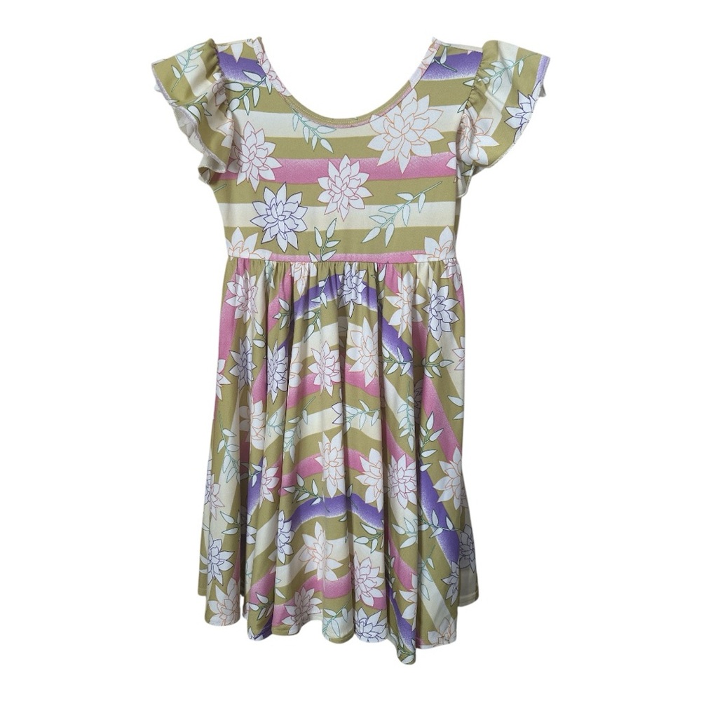 Dot Dot Smile Floral Girls Dress in Green and Pink